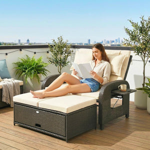English Elm Outsunny PE Rattan Convertible Outdoor Daybed with Storage Ottoman and Foldable Side Tables W2225P597484