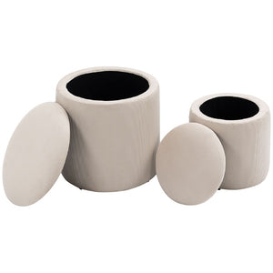 English Elm Homcom Corduroy Nesting Ottomans Set of 2 with Hidden Storage Round Footstools W2225P597493