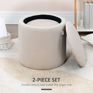 English Elm Homcom Corduroy Nesting Ottomans Set of 2 with Hidden Storage Round Footstools W2225P597493