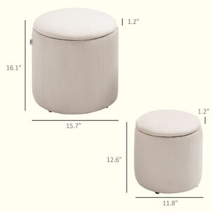 English Elm Homcom Corduroy Nesting Ottomans Set of 2 with Hidden Storage Round Footstools W2225P597493