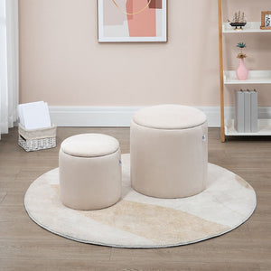 English Elm Homcom Corduroy Nesting Ottomans Set of 2 with Hidden Storage Round Footstools W2225P597493