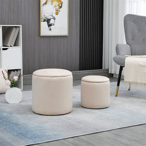 English Elm Homcom Corduroy Nesting Ottomans Set of 2 with Hidden Storage Round Footstools W2225P597493