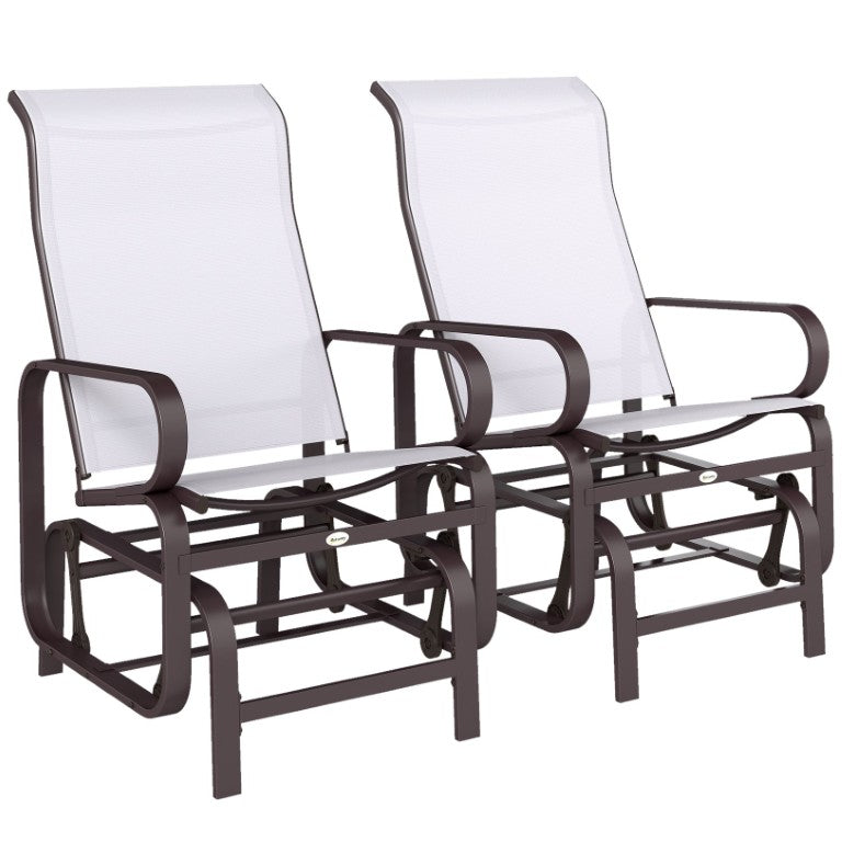 English Elm Outsunny Patio Glider Chairs Set of 2 with Sling Mesh Seats and Steel Frame Beige Brown W2225P597498