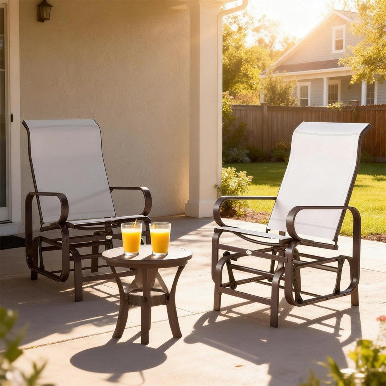 English Elm Outsunny Patio Glider Chairs Set of 2 with Sling Mesh Seats and Steel Frame Beige Brown W2225P597498