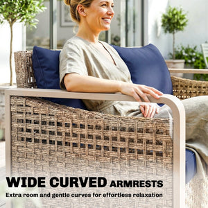 English Elm Outsunny 3 Seat Wicker Patio Sofa PE Rattan Powder Coated Frame Navy Cushions W2225P597499