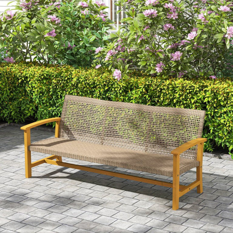 English Elm Outsunny Handwoven Wicker Patio Sofa with Acacia Wood and Steel Frame Seats Three W2225P597524