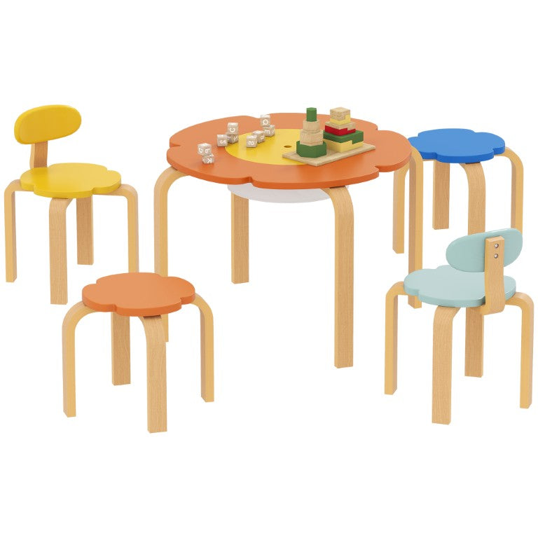 English Elm Qaba Flower Shaped Wooden Activity Table Set with Storage for Toddler Playroom W2225P597541