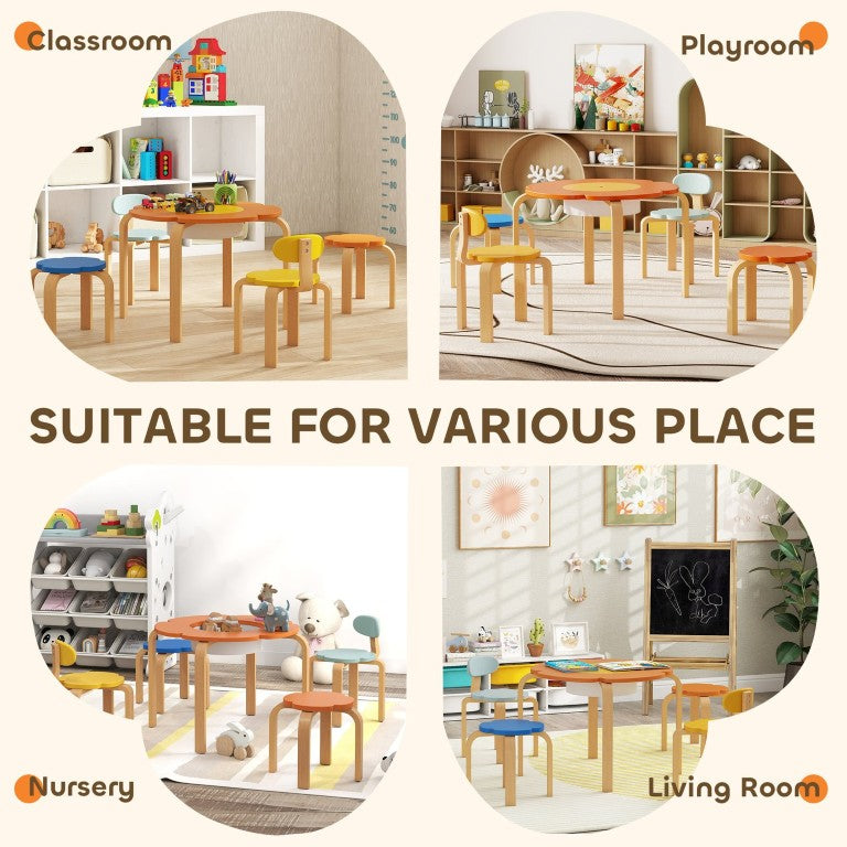 English Elm Qaba Flower Shaped Wooden Activity Table Set with Storage for Toddler Playroom W2225P597541