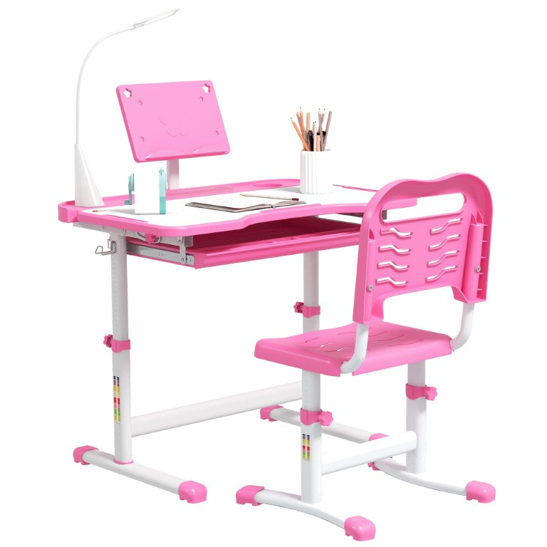 English Elm Qaba Height Adjustable Kids Study Desk Chair Set with LED Lamp and Storage Drawer W2225P597547