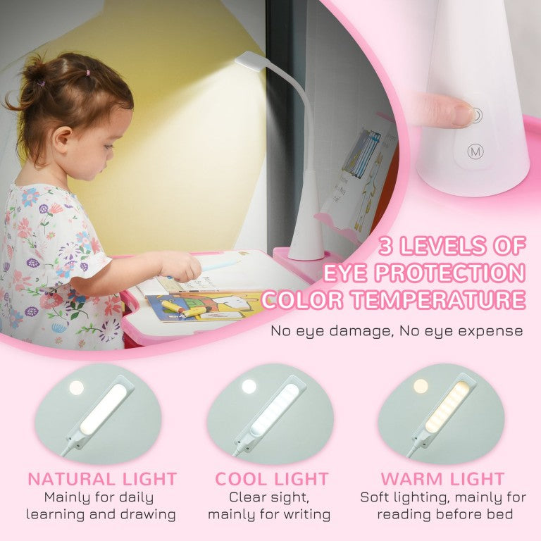 English Elm Qaba Height Adjustable Kids Study Desk Chair Set with LED Lamp and Storage Drawer W2225P597547