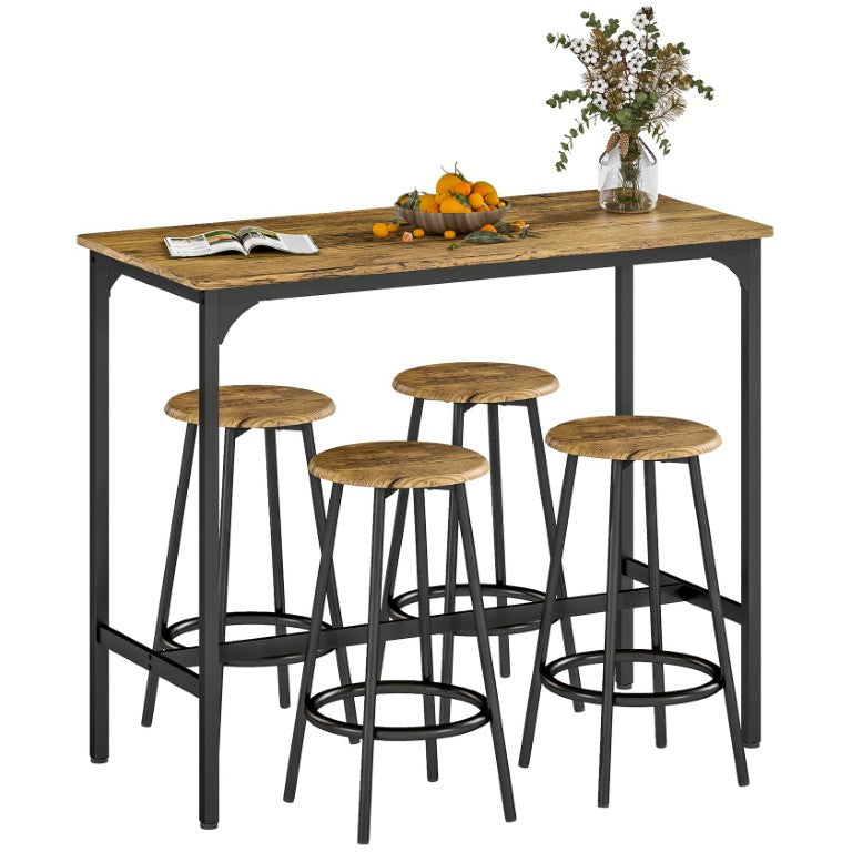 English Elm Homcom 5 Piece Counter Height Pub Set Rustic Wood Top Table with Four Barstools W2225P597550