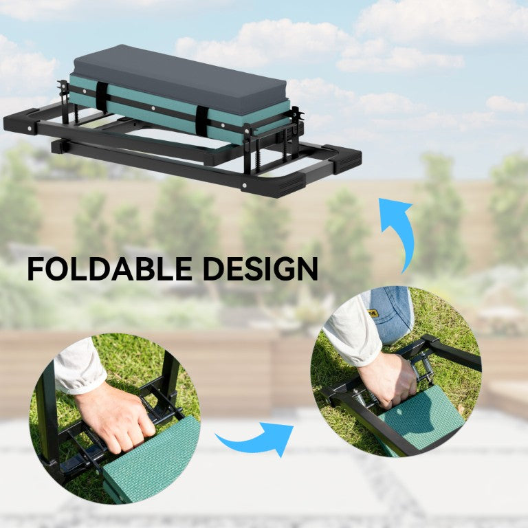 English Elm Outsunny Foldable Garden Kneeler Seat with Steel Frame Tool Pouch 330Lb Capacity W2225P597552