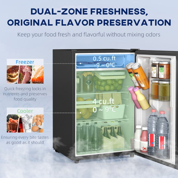 English Elm Homcom 4.5 Cu Ft Compact Refrigerator with Freezer Quiet Energy Efficient Dorm Fridge Black W2225P597557