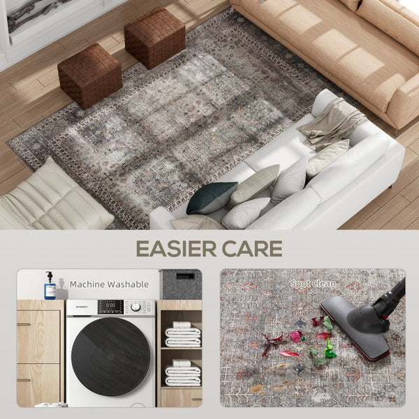 English Elm Homcom Chenille Area Rug 5X7 Washable Traditional Pattern Soft Low Pile Floor Accent W2225P597558