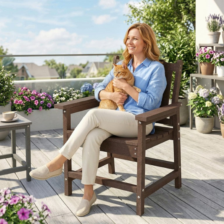 English Elm Outsunny HDPE Slatted Outdoor Dining Chair with Armrests Farmhouse Patio Seat W2225P597559