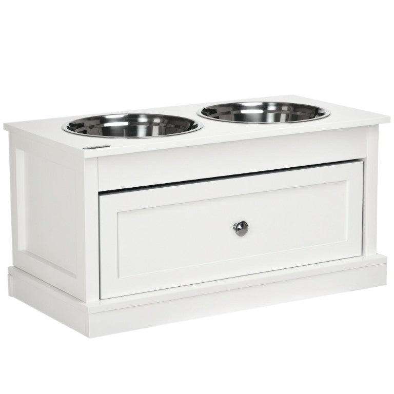English Elm Pawhut Raised Pet Feeding Station with Pull Out Storage Drawer and Steel Bowls W2225P597561