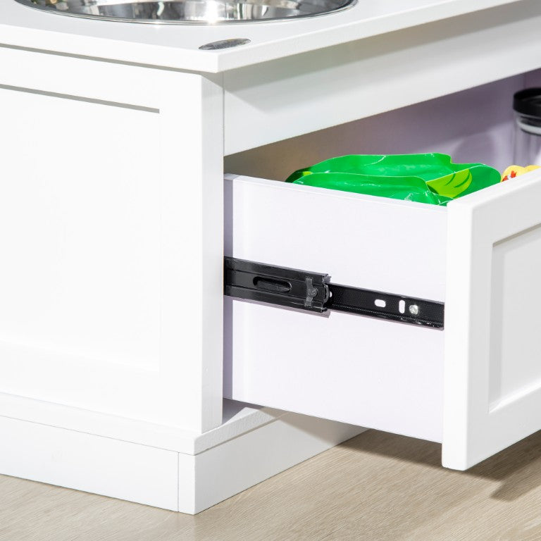 English Elm Pawhut Raised Pet Feeding Station with Pull Out Storage Drawer and Steel Bowls W2225P597561