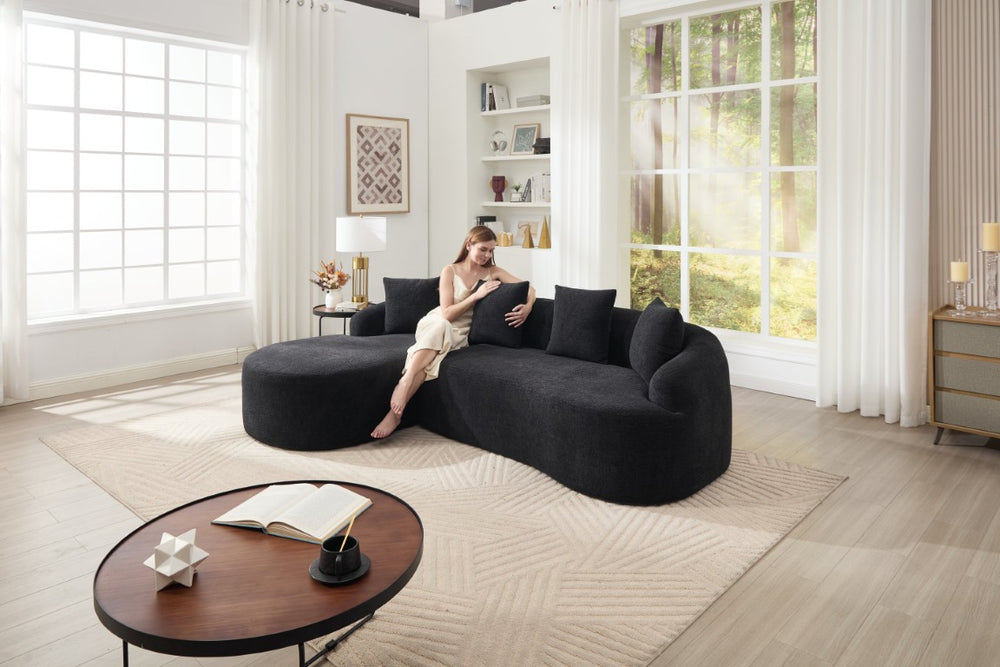 English Elm Lingyu022-Black Chenille L-Shaped Sectional Memory Foam Deep Seat Apartment Sofa W2231P336628