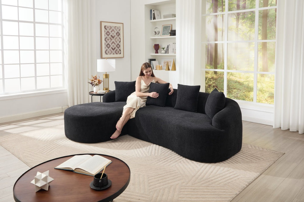 English Elm Lingyu022-Black Chenille L-Shaped Sectional Memory Foam Deep Seat Apartment Sofa W2231P336628