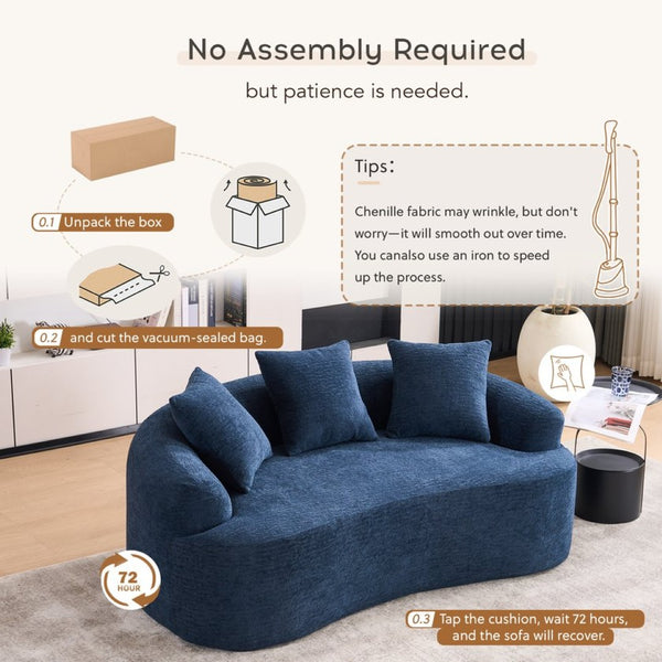 English Elm Old Curved Chenille Loveseat Boneless Foam Sofa for Apartments and Small Living Spaces W2231P495060