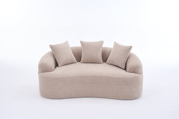 English Elm Old Sku Curved Chenille Loveseat with Foam Support and Three Pillows for Compact Living W2231P495094
