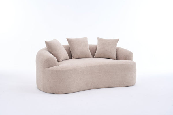 English Elm Old Sku Curved Chenille Loveseat with Foam Support and Three Pillows for Compact Living W2231P495094