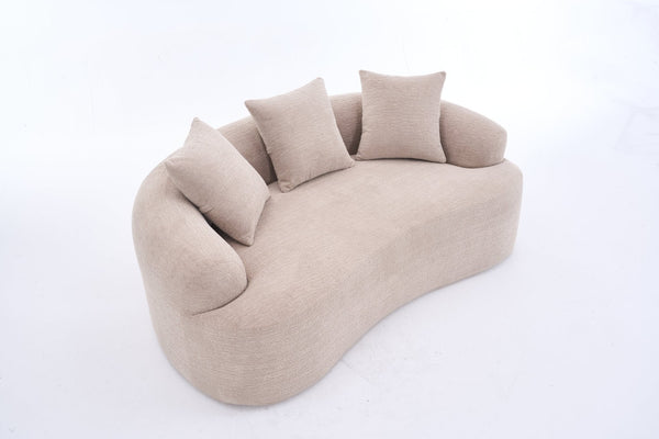 English Elm Old Sku Curved Chenille Loveseat with Foam Support and Three Pillows for Compact Living W2231P495094