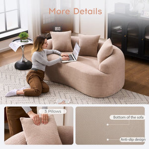English Elm Old Sku Curved Chenille Loveseat with Foam Support and Three Pillows for Compact Living W2231P495094