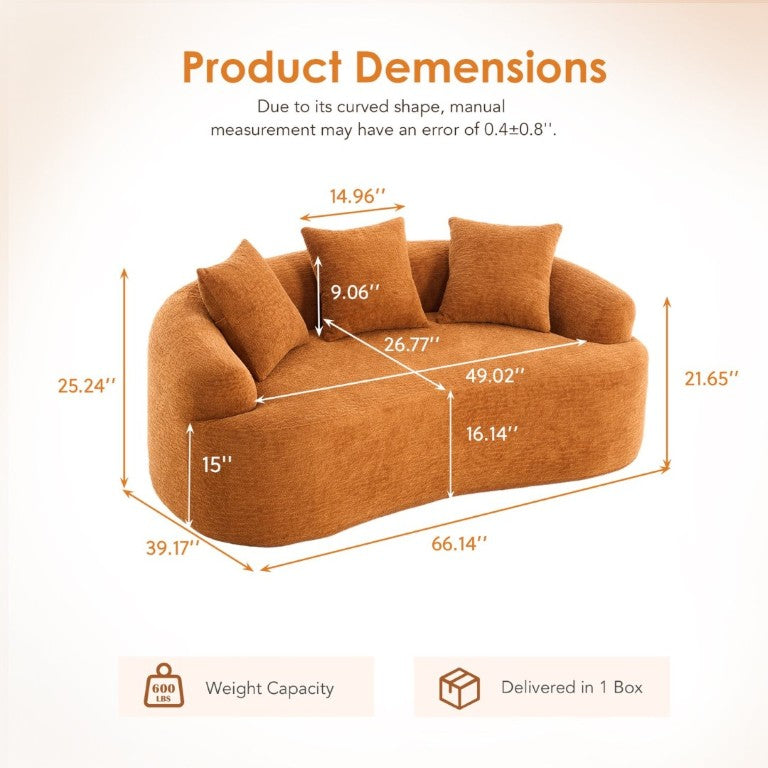 English Elm Old Sku Curved Chenille Loveseat Compact Apartment Sofa with Spring Foam Support 65 Inch W2231P524394