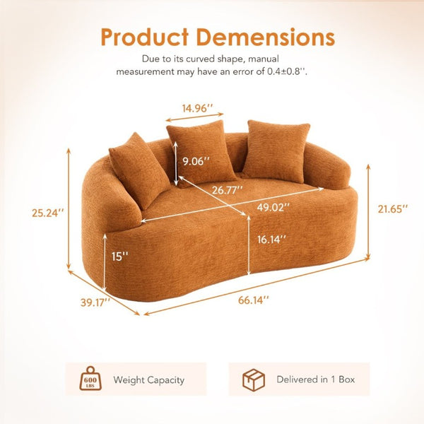 English Elm Old Sku Curved Chenille Loveseat Compact Apartment Sofa with Spring Foam Support 65 Inch W2231P524394
