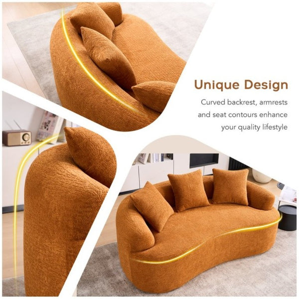 English Elm Old Sku Curved Chenille Loveseat Compact Apartment Sofa with Spring Foam Support 65 Inch W2231P524394