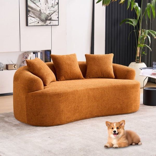 English Elm Old Sku Curved Chenille Loveseat Compact Apartment Sofa with Spring Foam Support 65 Inch W2231P524394