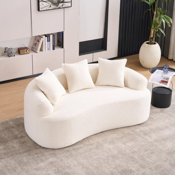 English Elm Old Sku Curved Chenille Loveseat Sculptural Compact Sofa with Spring Support and Three Pillows W2231P566365
