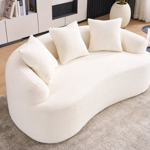 English Elm Old Sku Curved Chenille Loveseat Sculptural Compact Sofa with Spring Support and Three Pillows W2231P566365
