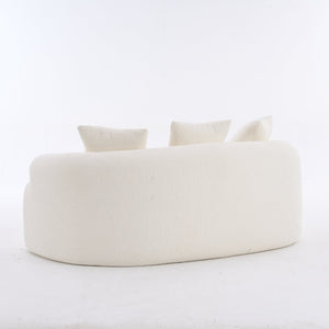 English Elm Old Sku Curved Chenille Loveseat Sculptural Compact Sofa with Spring Support and Three Pillows W2231P566365