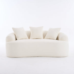 English Elm Old Sku Curved Chenille Loveseat Sculptural Compact Sofa with Spring Support and Three Pillows W2231P566365