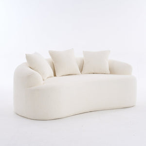 English Elm Old Sku Curved Chenille Loveseat Sculptural Compact Sofa with Spring Support and Three Pillows W2231P566365