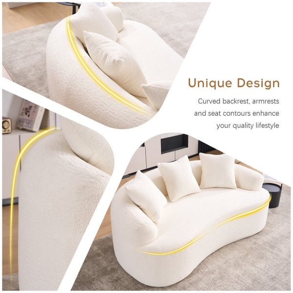 English Elm Old Sku Curved Chenille Loveseat Sculptural Compact Sofa with Spring Support and Three Pillows W2231P566365
