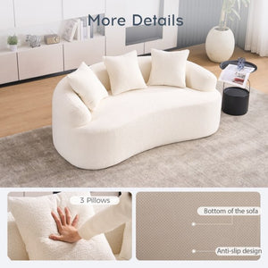 English Elm Old Sku Curved Chenille Loveseat Sculptural Compact Sofa with Spring Support and Three Pillows W2231P566365