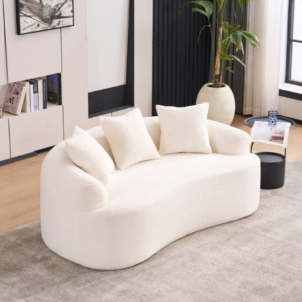 English Elm Old Sku Curved Chenille Loveseat Sculptural Compact Sofa with Spring Support and Three Pillows W2231P566365