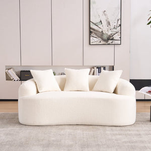 English Elm Old Sku Curved Chenille Loveseat Sculptural Compact Sofa with Spring Support and Three Pillows W2231P566365