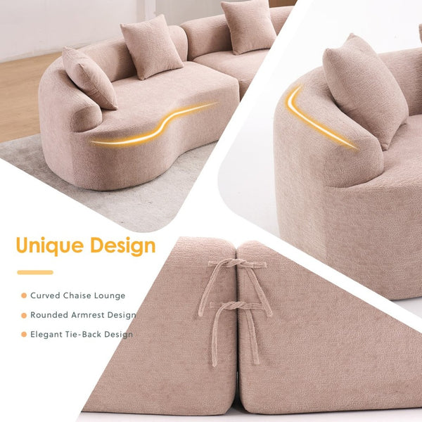 English Elm Ly-025 Curved Chenille Modular Sleeper Sectional with High-density Foam for Living Rooms W2231S00018