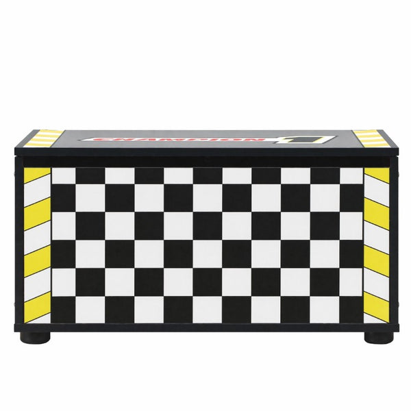 English Elm Kids Racing Theme Toy Chest with Gas Strut Lid and 3D Wheel Accents for Boys W2237P501394