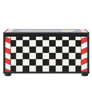 English Elm Kids Racing Theme Toy Box with Gas Strut Lid and 3D Wheel Accents for Boys Bedroom Red W2237P501398