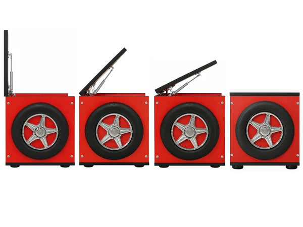 English Elm Kids Racing Theme Toy Box with Gas Strut Lid and 3D Wheel Accents for Boys Bedroom Red W2237P501398