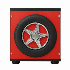 English Elm Kids Racing Theme Toy Box with Gas Strut Lid and 3D Wheel Accents for Boys Bedroom Red W2237P501398