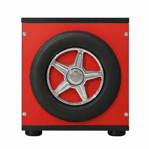 English Elm Kids Racing Theme Toy Box with Gas Strut Lid and 3D Wheel Accents for Boys Bedroom Red W2237P501398