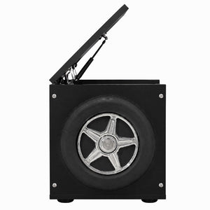 English Elm Kids Racing Theme Toy Box with Gas Strut Lid and 3D Wheel Accents for Boys Bedroom Black W2237P501401