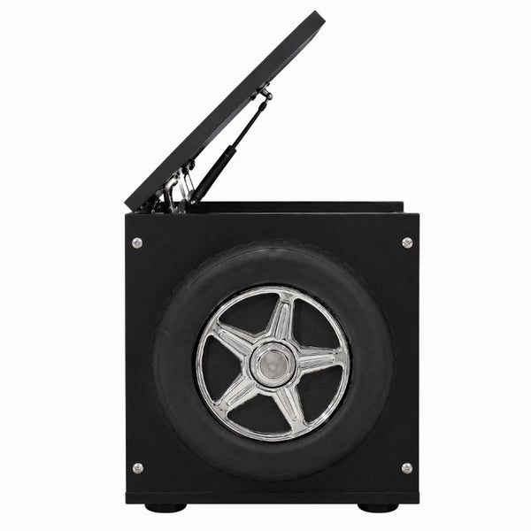 English Elm Kids Racing Theme Toy Box with Gas Strut Lid and 3D Wheel Accents for Boys Bedroom Black W2237P501401