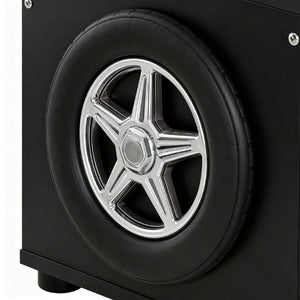 English Elm Kids Racing Theme Toy Box with Gas Strut Lid and 3D Wheel Accents for Boys Bedroom Black W2237P501401